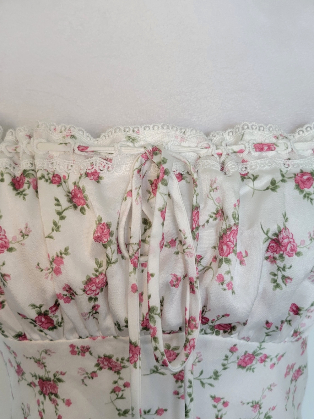 ALTAR'D STATE Kya Floral Lace-Trim Milkmaid Slip Maxi Dress Ivory Rose Sz Large - Picture 5 of 16